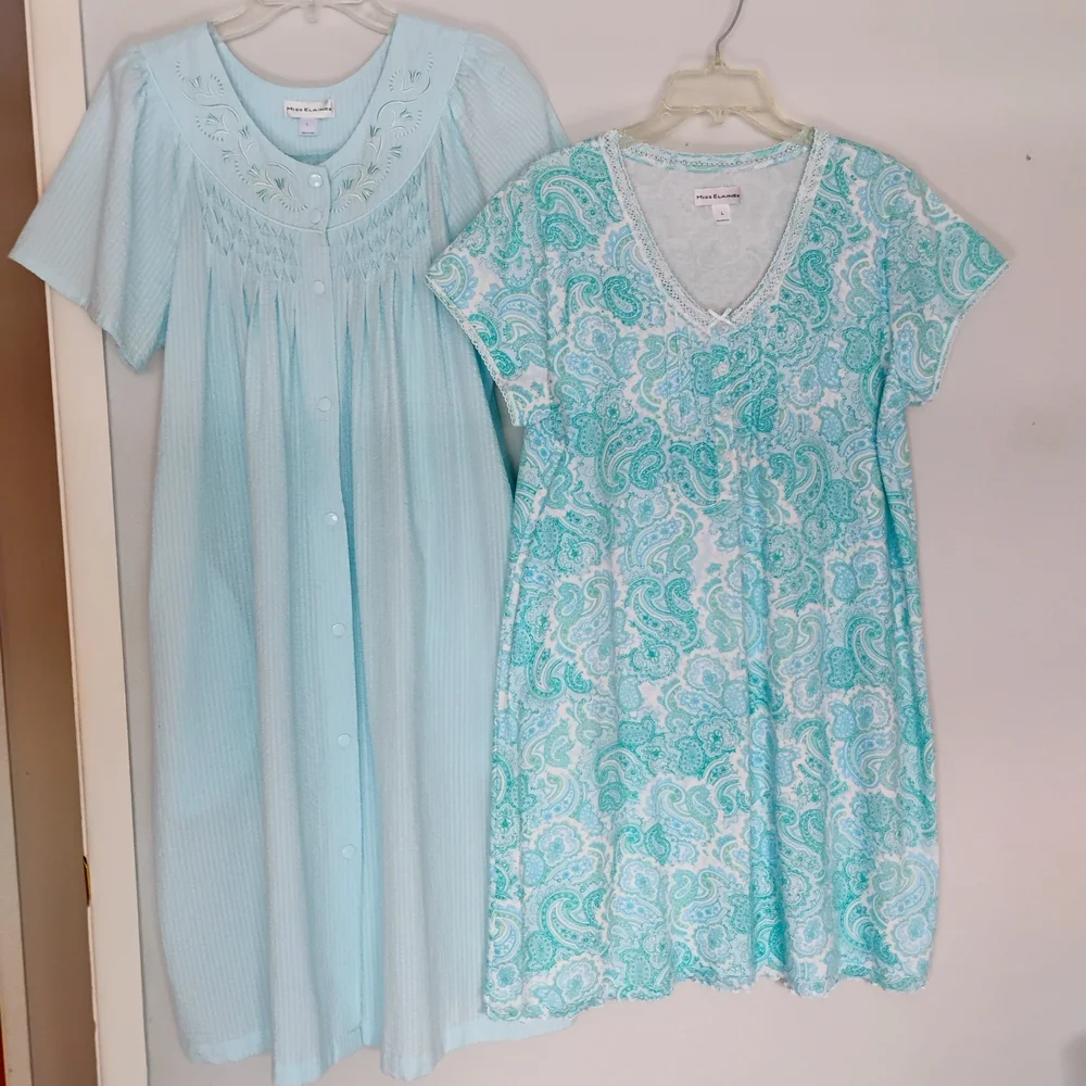 Miss Elaine Aqua Paisley Nightgown Set - Picture 3 of 16